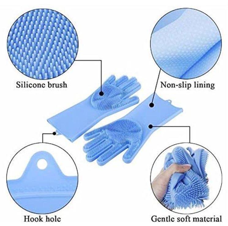 Silicon Hand Gloves for Kitchen Dishwashing and Pet Grooming