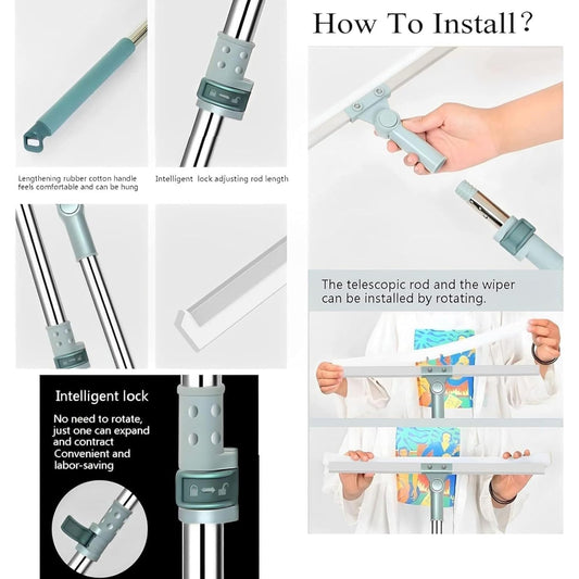 Blencci Multifunctional Magic Broom Sweeper – Magic Broom Silicone Wiper for Bathroom, Glass, Floor Cleaning | Long Handle Wiper Mop for Home, Kitchen & Window | Cleaning Tools Essentials