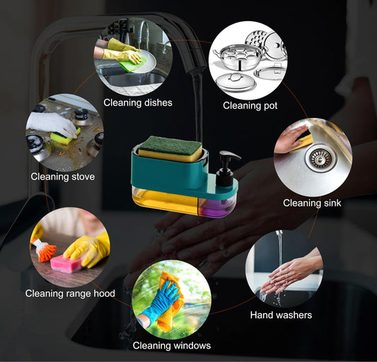 3 in 1 Soap Pump Dispenser for Kitchen Sink Countertop Kitchen Bathroom (Purple)