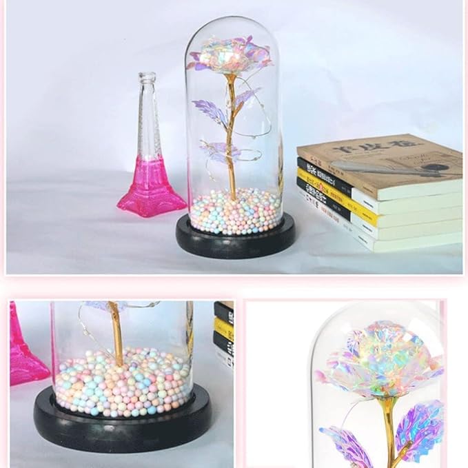 Artificial Tulips in Crystal Box, Galaxy Glass Rose Flower with LED Light