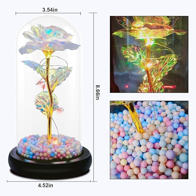 Artificial Tulips in Crystal Box, Galaxy Glass Rose Flower with LED Light