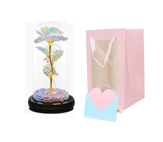 Artificial Tulips in Crystal Box, Galaxy Glass Rose Flower with LED Light