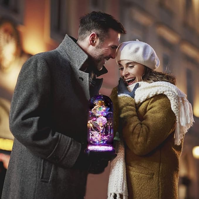 Artificial Tulips in Crystal Box, Galaxy Glass Rose Flower with LED Light